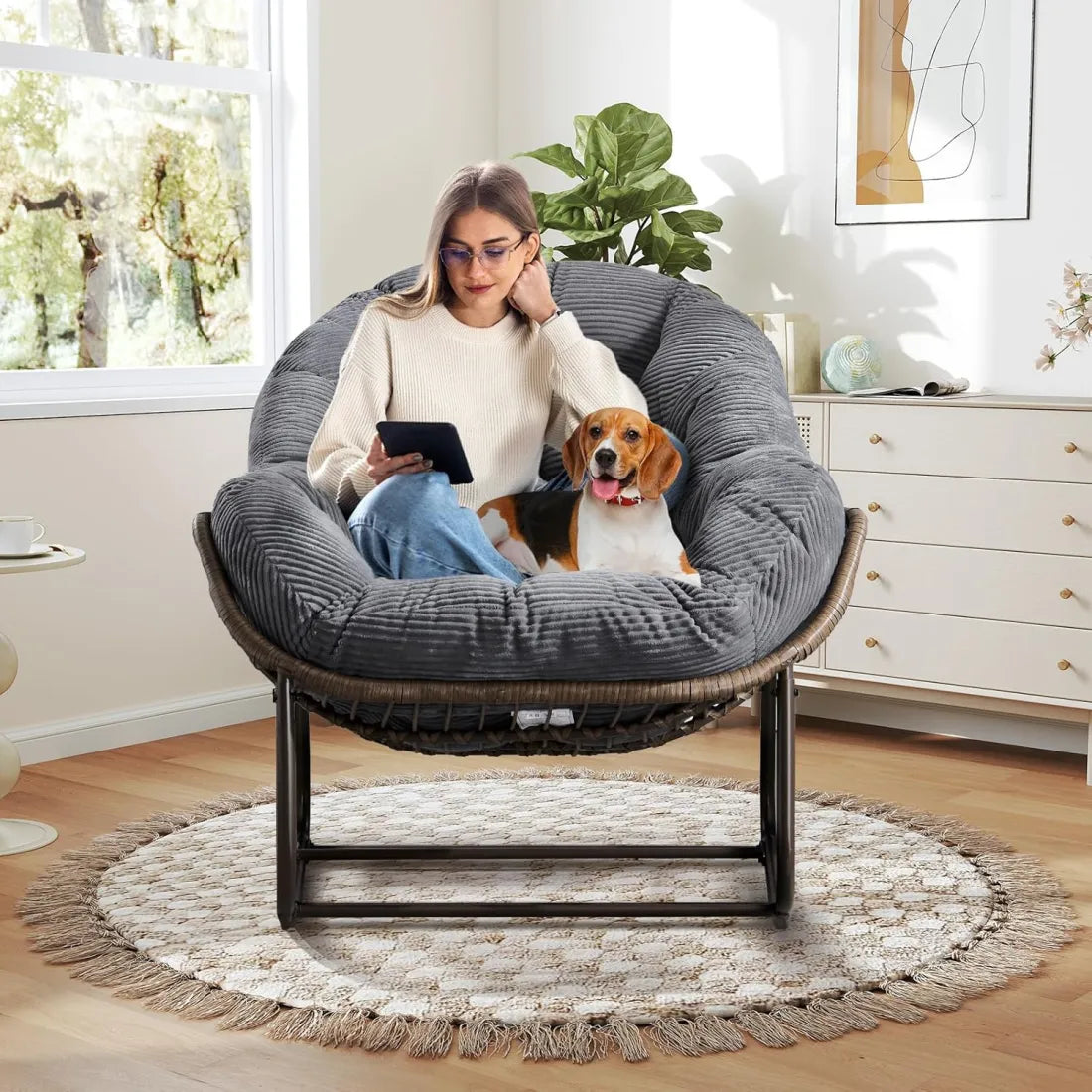 Read, Nap, & Unwind in Cloud-Like Comfort: Extra Wide Rocking Egg Chair with Deep Seat