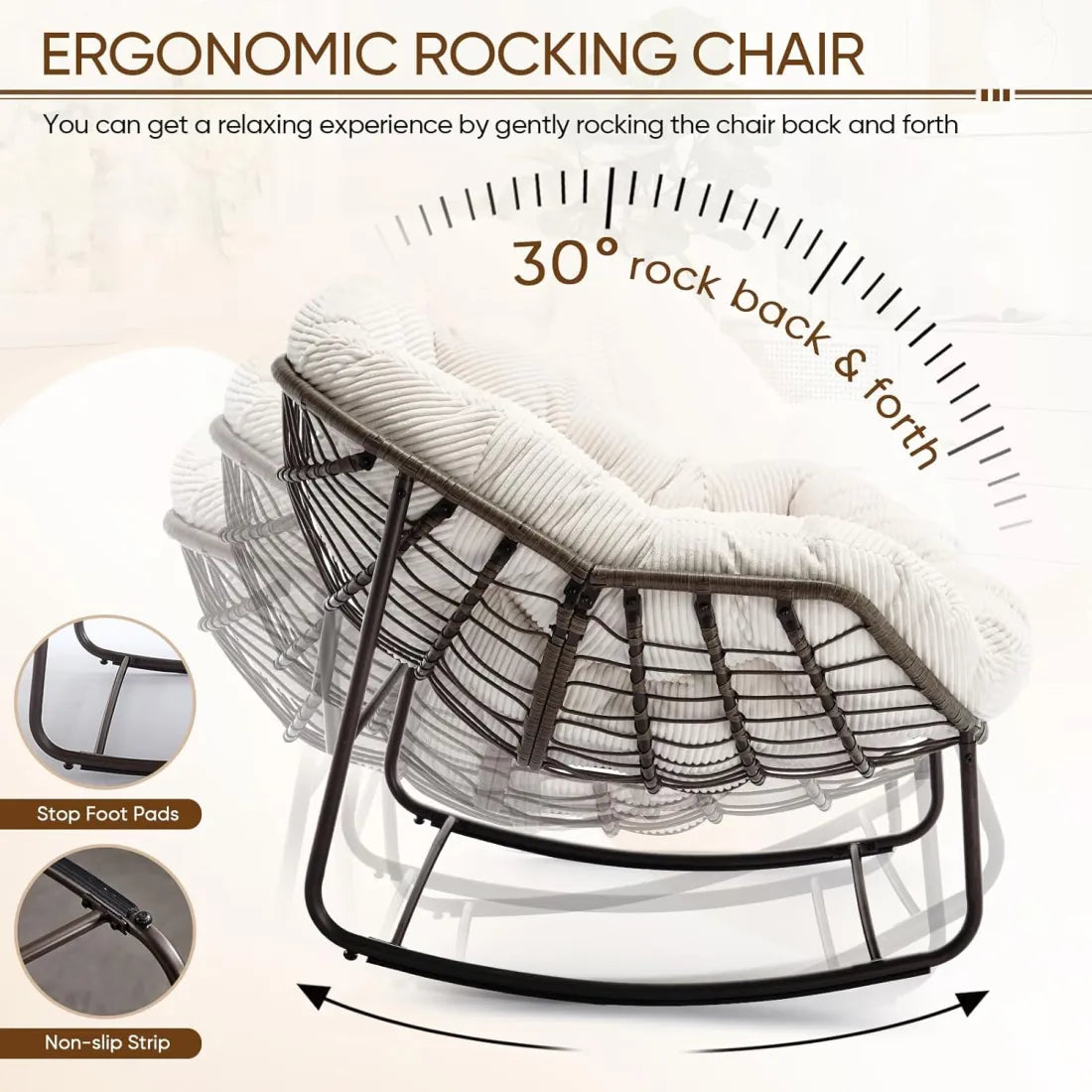 Read, Nap, & Unwind in Cloud-Like Comfort: Extra Wide Rocking Egg Chair with Deep Seat