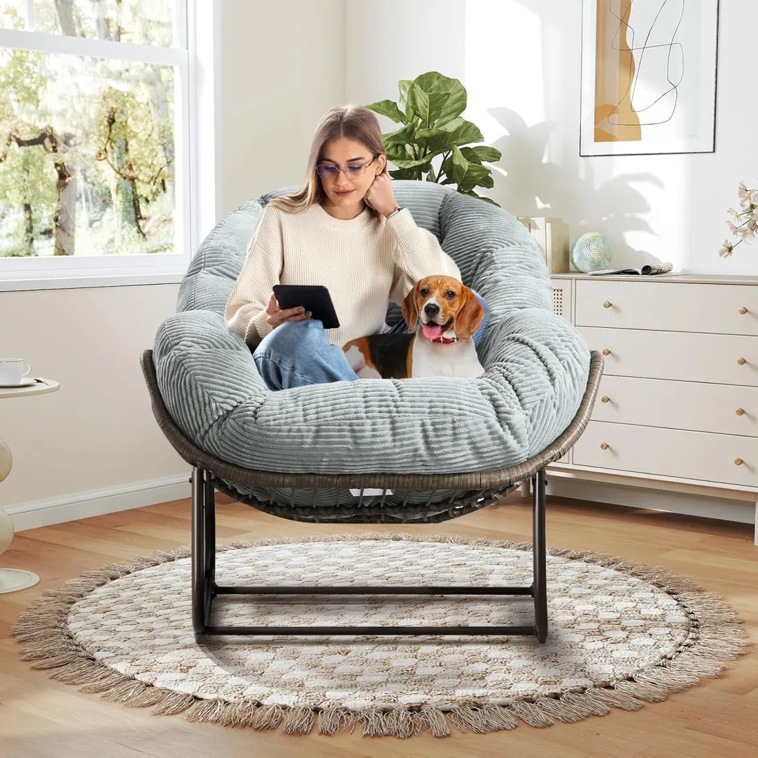 Read, Nap, & Unwind in Cloud-Like Comfort: Extra Wide Rocking Egg Chair with Deep Seat