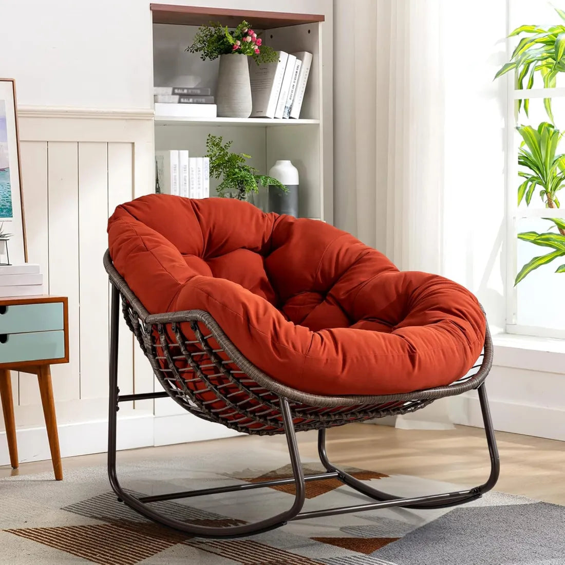 Read, Nap, & Unwind in Cloud-Like Comfort: Extra Wide Rocking Egg Chair with Deep Seat